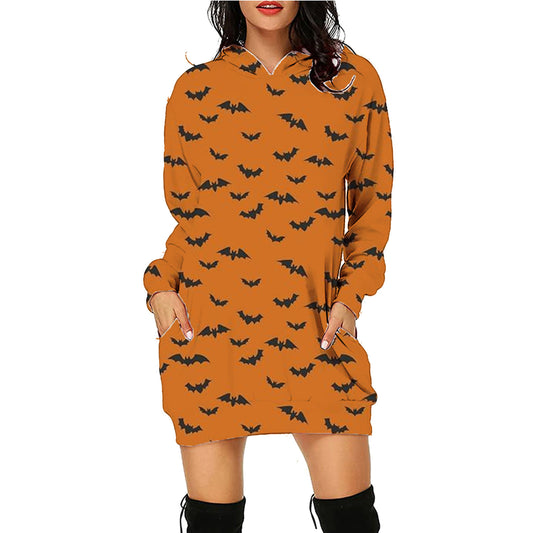 Halloween Print Long Hoodie With Pockets Sweater Long Sleeve Clothes Women - MANDOTOS