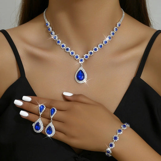 Fashion Jewelry Bridal Jewelry Suit Necklace Ear Stud Bracelet Three-piece Set - MANDOTOS