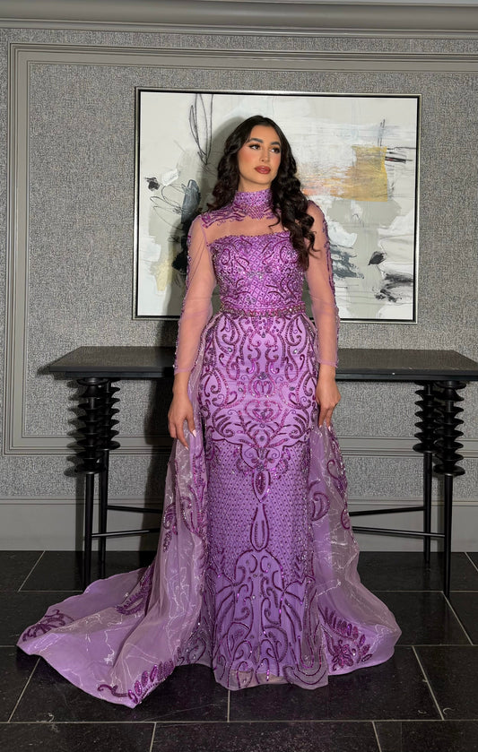 Deema High Neckline Tulle Embroidered Dress