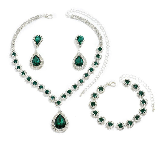 Fashion Jewelry Bridal Jewelry Suit Necklace Ear Stud Bracelet Three-piece Set - MANDOTOS