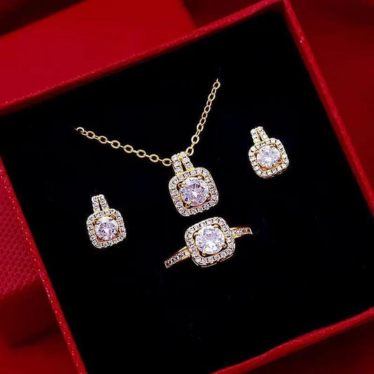 Fashion Jewelry Set - Zircon Gem Necklace Earring Ring - MANDOTOS