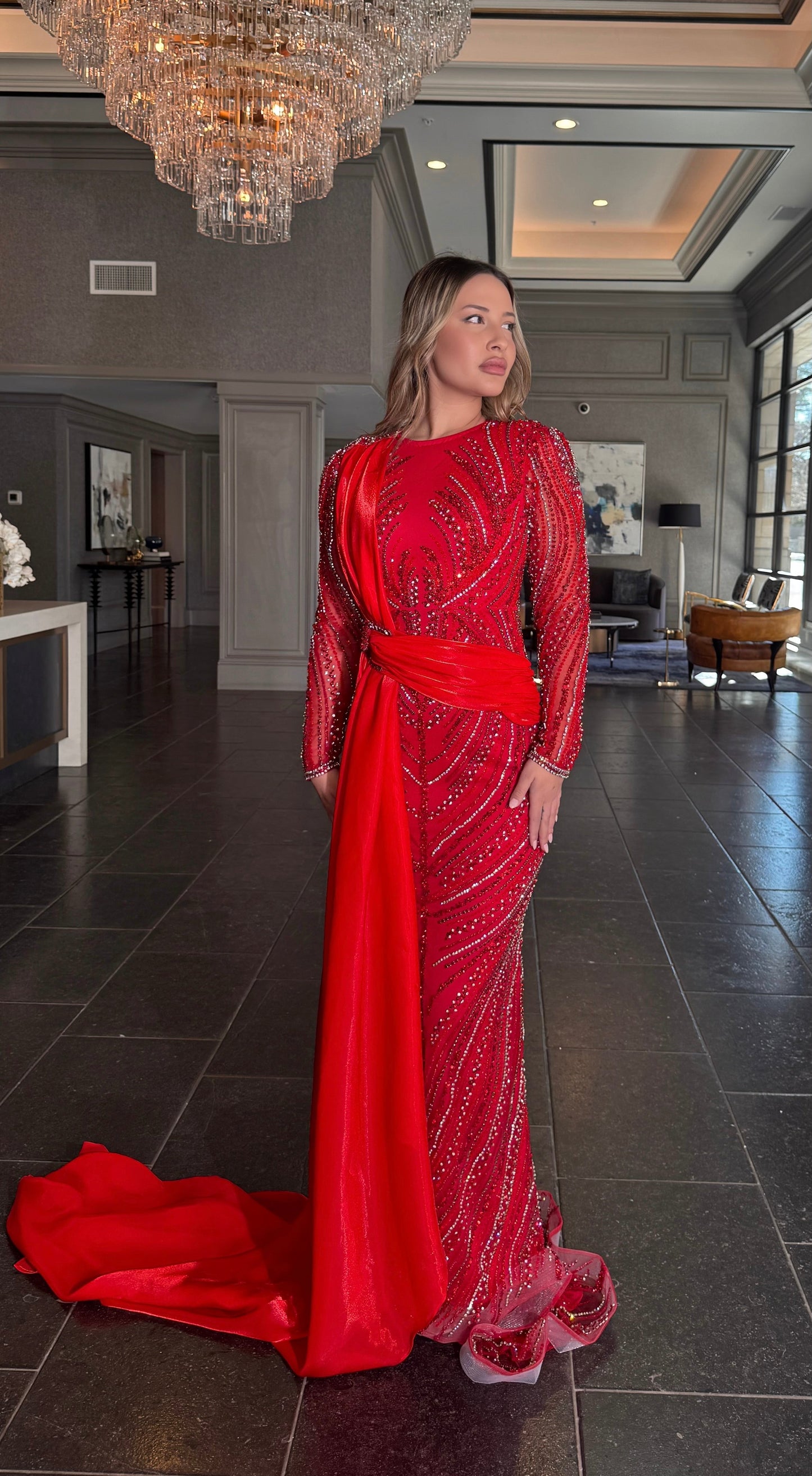 Ruba Sequin Modest Neckline with Long Side Organ Side Skirt Iyza Belaar