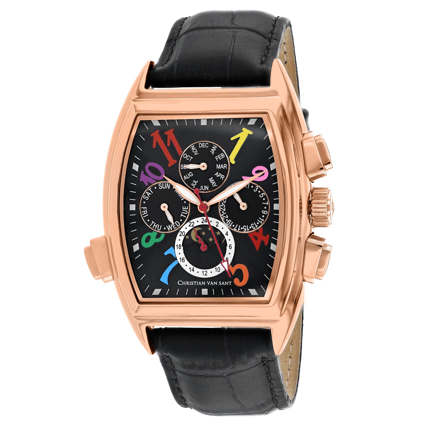 Christian Van Sant Men's Grandeur Watch - Stainless Steel Case & Black Leather Strap