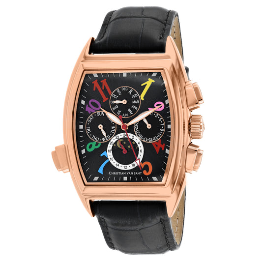 Christian Van Sant Men's Grandeur Watch - Stainless Steel Case & Black Leather Strap