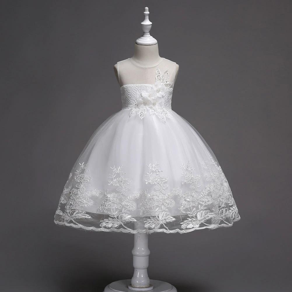 First Communion Flower Girl Dress - Mandotos Lace Trim Tulle Bead Embroidery - MANDOTOS