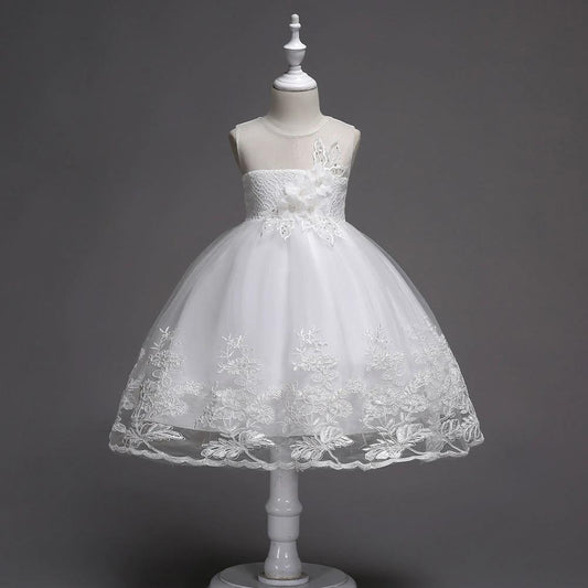 First Communion Flower Girl Dress - Mandotos Lace Trim Tulle Bead Embroidery - MANDOTOS