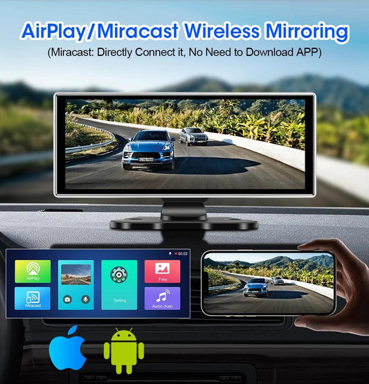 10/11.26 inch Dash Cam 4K Car DVR Wireless Carplay & Android Auto GPS Navigation Video Recorder Dashboard Dual Lens Wifi FM AUX - MANDOTOS