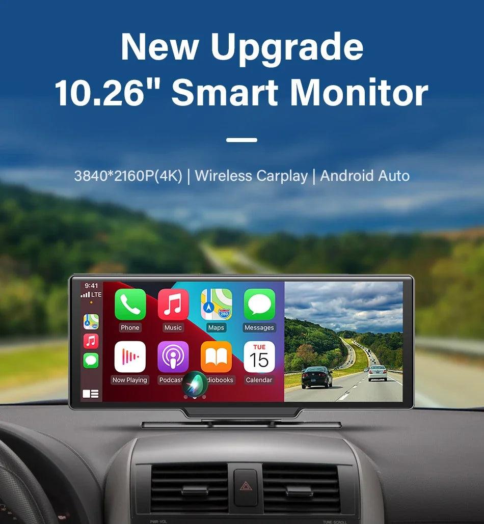 10.26'' Dash Cam 4K Car Mirror Video Player Wireless Carplay Android Auto GPS Car Monitor Multimedia Rearview Camera Dashboard - MANDOTOS