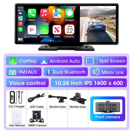 11.26 inch Car DVR 4K Dash Cam Dual Lens Wireless Carplay & Android Auto Video Recorder Monitor GPS Navigation 5G Wifi FM AUX - MANDOTOS