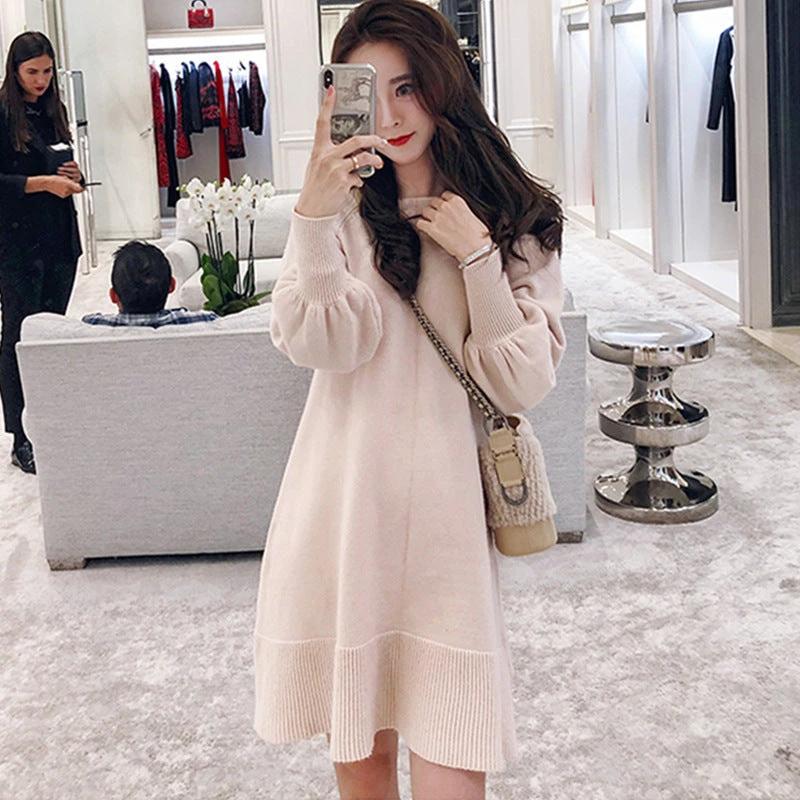 French style orange sweater skirt for fall and winter MANDOTOS