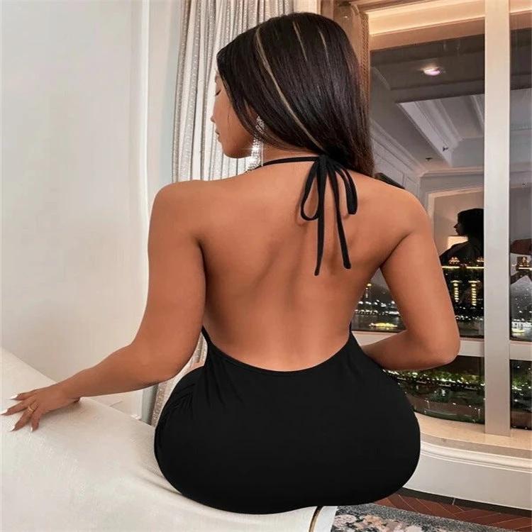 Summer Deep V-neck Dress Temperament Sling Backless Halter Dresses Women's Clothing MANDOTOS