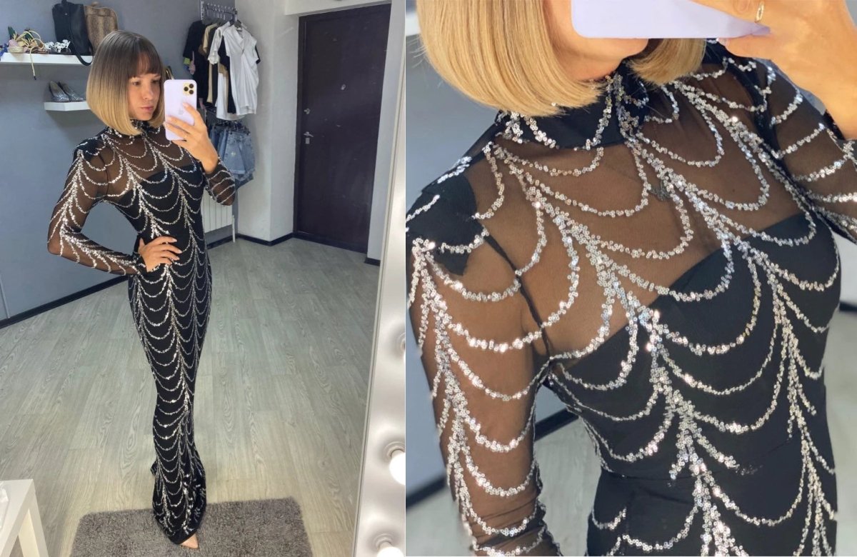 Sequins Women Maxi Dresses Long Sleeve Female Party Dresses MANDOTOS
