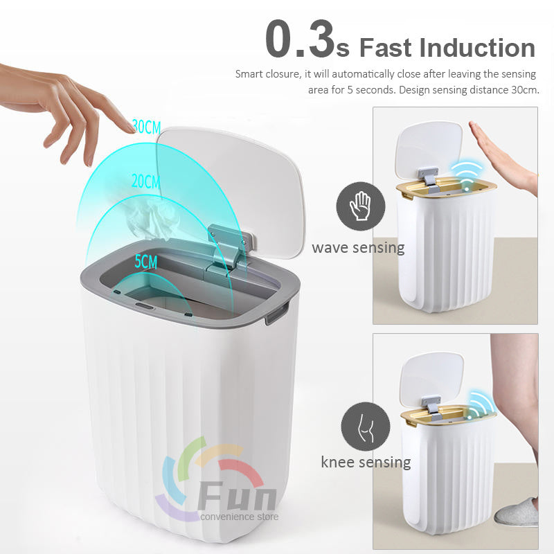 Smart Trash Can with Automatic Opening and Multiple Functions - White ABS Material - MANDOTOS0