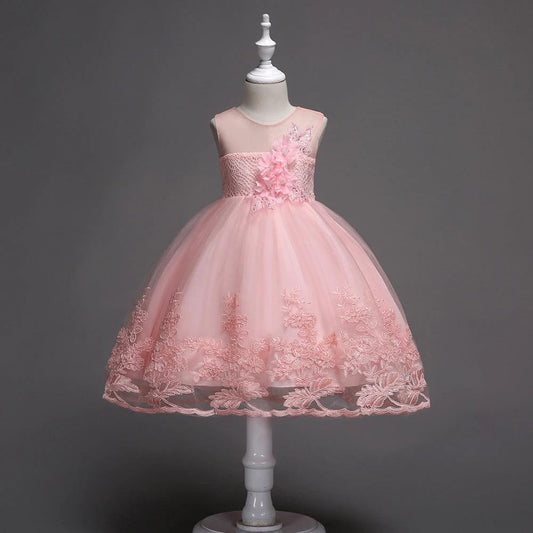 First Communion Flower Girl Dress - Mandotos Lace Trim Tulle Bead Embroidery - MANDOTOS