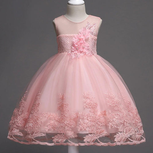 First Communion Flower Girl Dress - Mandotos Lace Trim Tulle Bead Embroidery - MANDOTOS