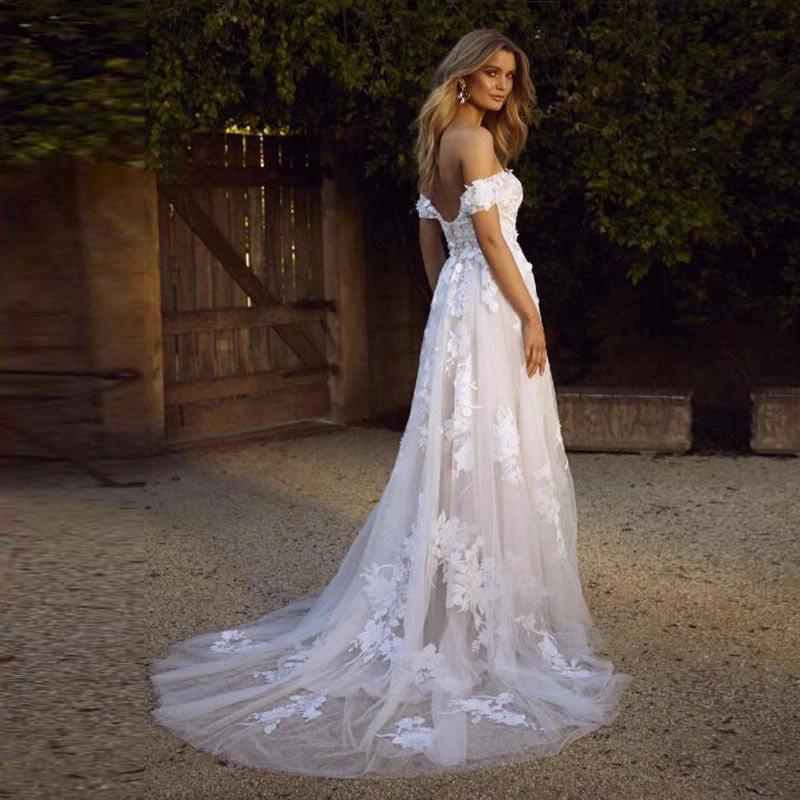Lace Wedding Dresses Off The Shoulder Appliques A-Line Bride Dress Princess Wedding Gown Bridal Dress MANDOTOS