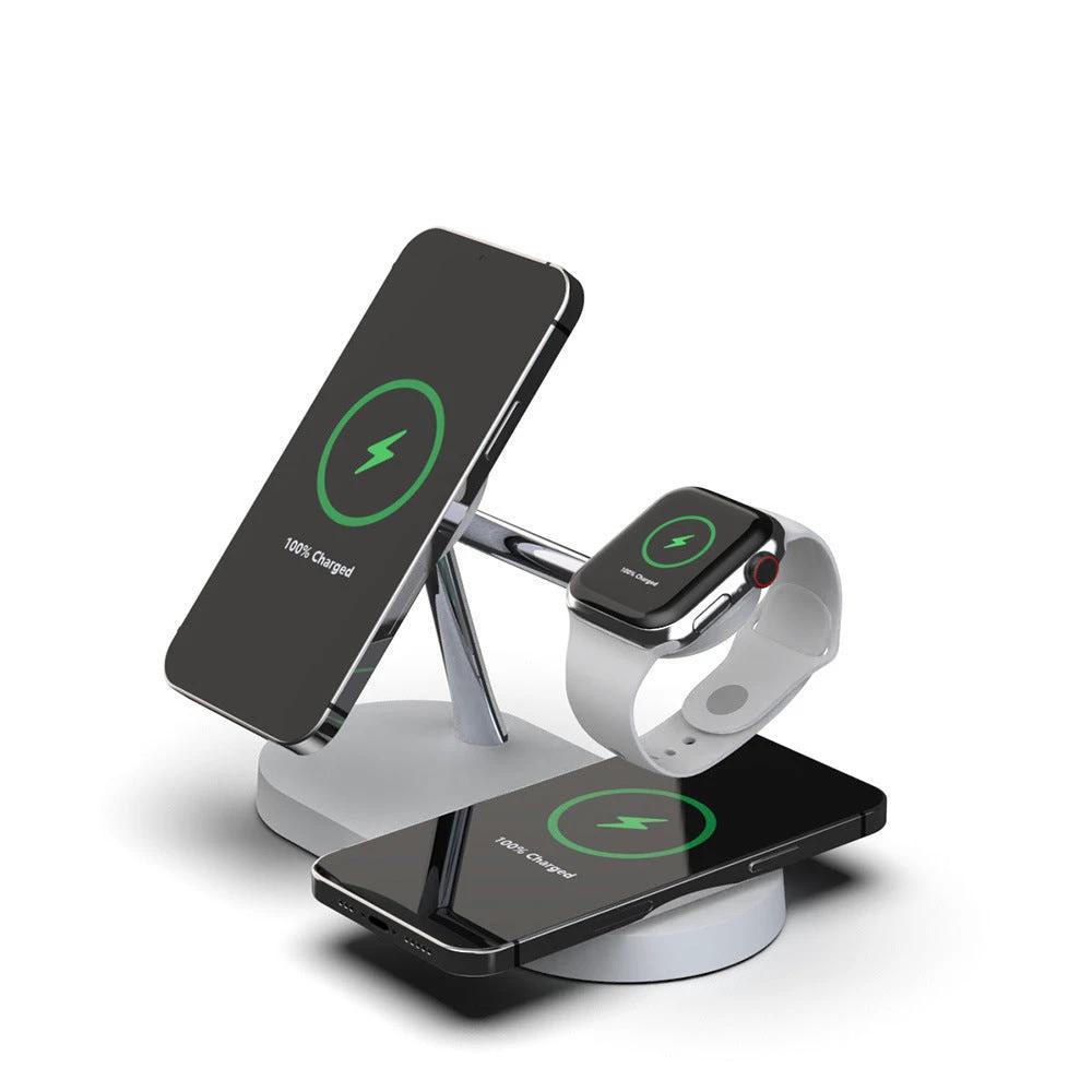 Multifunctional Five-In-One Magnetic Wireless Charging Watch Headset Desktop Mobile Phone Holder Charger 15W Fast Charge MANDOTOS