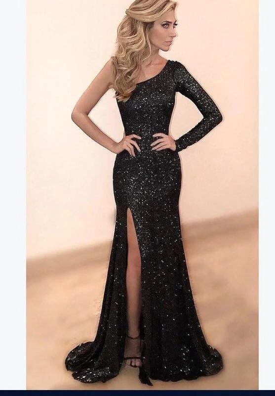 The New Women's Wear Long Sleeve One Shoulder Bronzing Eveni MANDOTOS