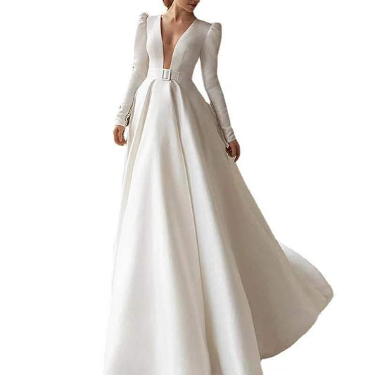 Ladies Style White Dress Satin Surface Was Thin And High French Temperament Dress Long Skirt MANDOTOS