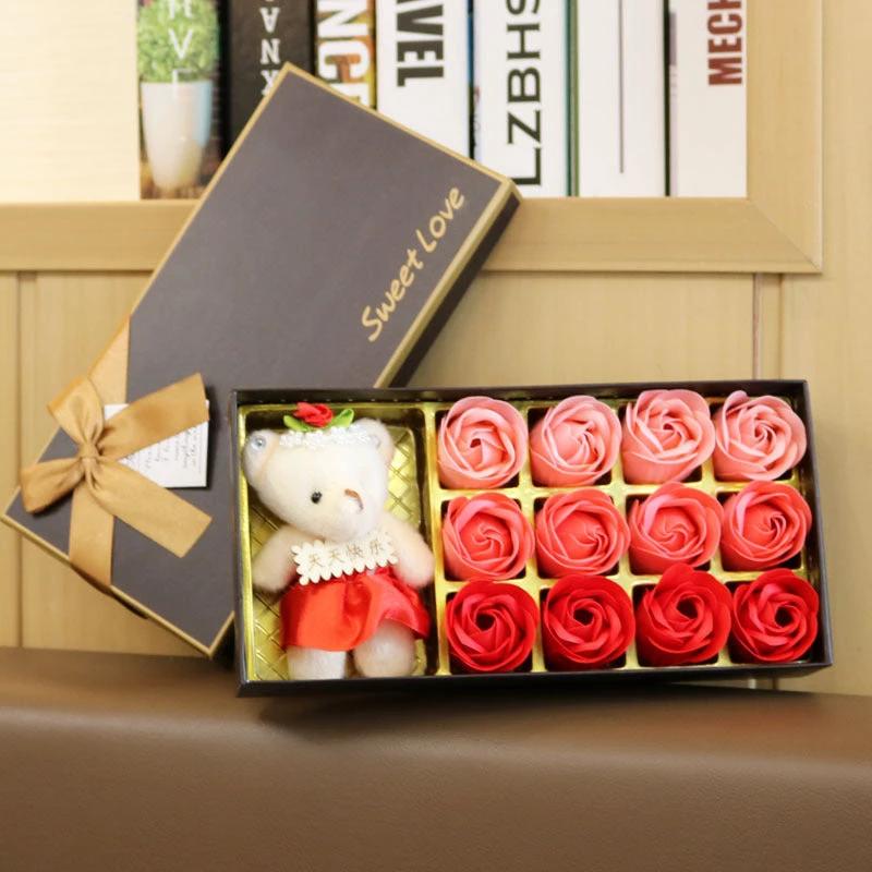 Mandotos 18 Rose Gradient Soap Flower Bouquet Handmade Soap Roses Gift Set Pink Gradient MANDOTOS
