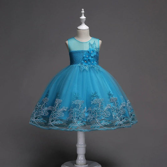 First Communion Flower Girl Dress - Mandotos Lace Trim Tulle Bead Embroidery - MANDOTOS