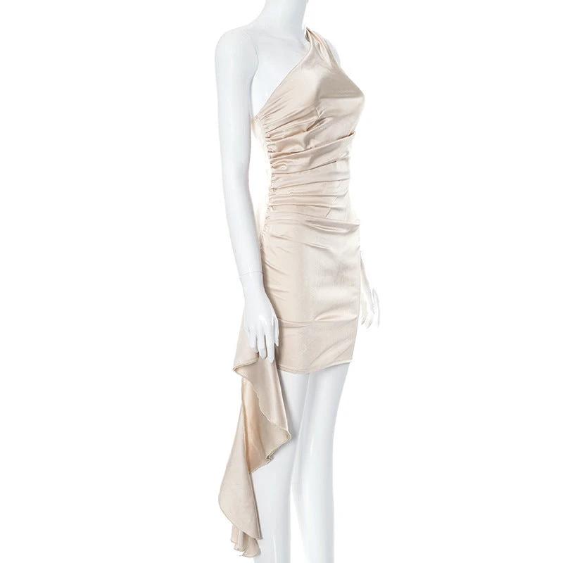 One-shoulder Sleeveless Mini Dress Sexy Slim Backless Skirt Party Wedding Dresses Womens Clothing MANDOTOS