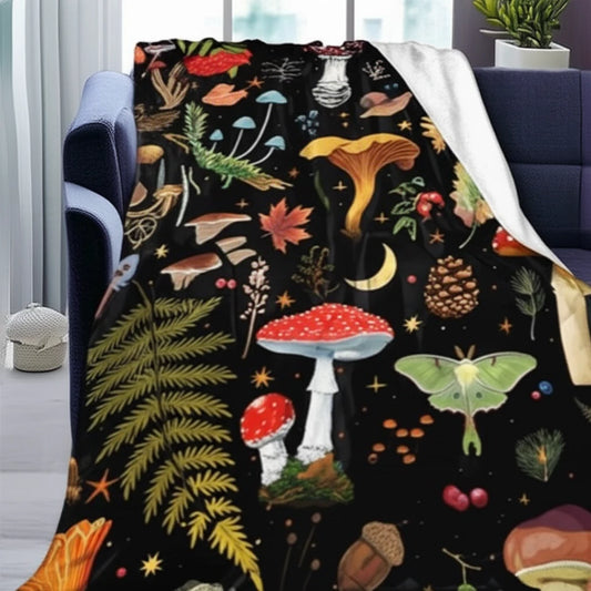 Mushroom Paradise Throw Blanket – Soft, Warm, & Cozy - MANDOTOS