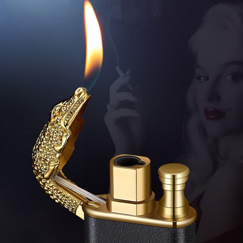 Creative Blue Flame Lighter Dolphin Dragon Tiger Double Fire Metal Winproof Lighter Inflatable Lighter - MANDOTOS