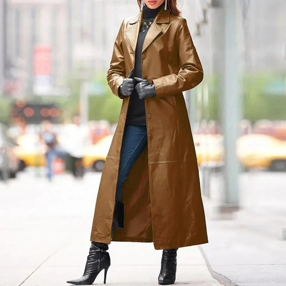 European and American women's leather coat long coat - MANDOTOS