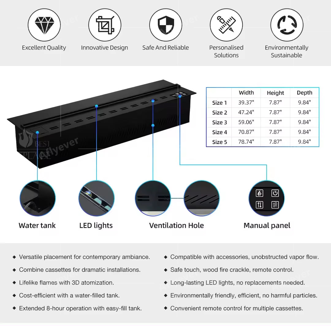 Smart Steam LED Flame Electric Fireplace & Humidifier - MANDOTOS