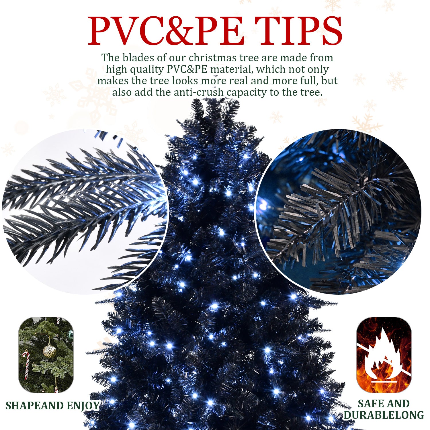 7ft Pre-Lit Black Christmas Tree - The Ultimate Holiday Showstopper - MANDOTOS