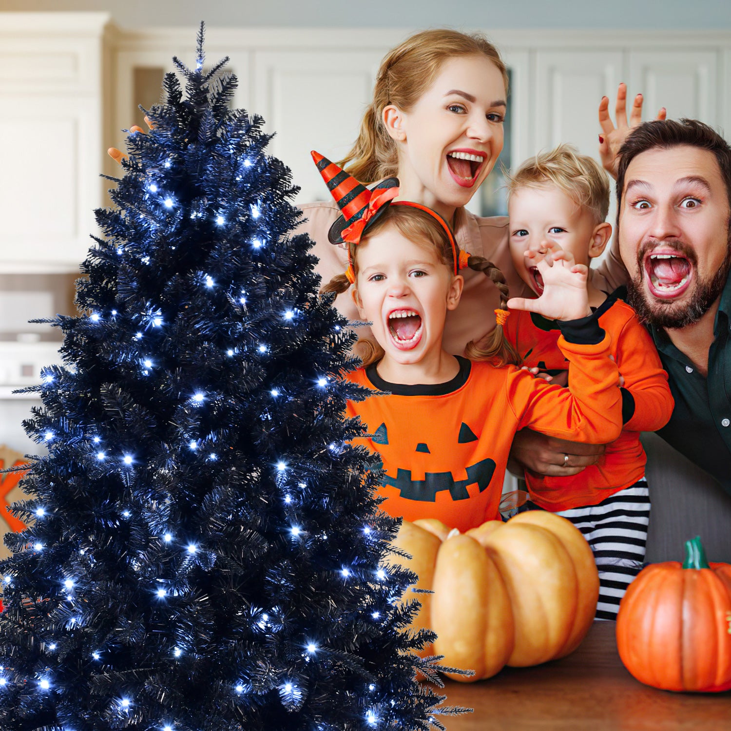 7ft Pre-Lit Black Christmas Tree - The Ultimate Holiday Showstopper - MANDOTOS