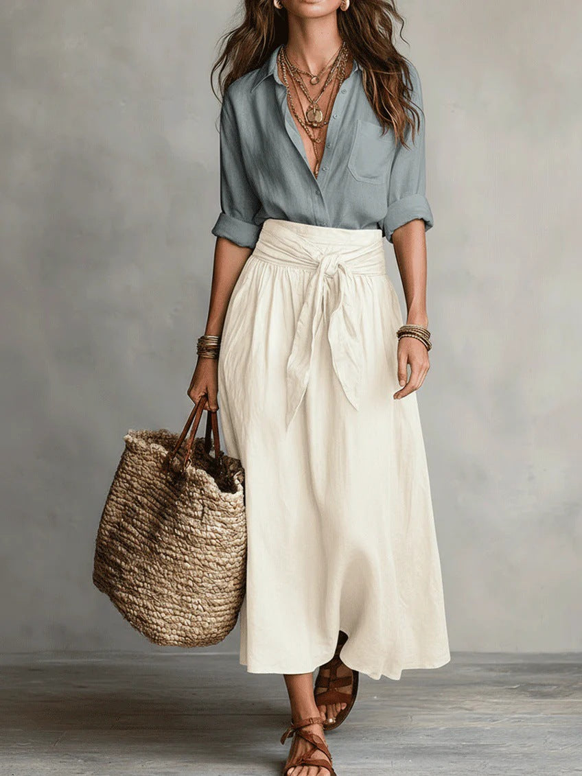 Button-Down Shirt & Straight Skirt Two-Piece Set - MANDOTOS INTERNATIONALTwo-Piece Set