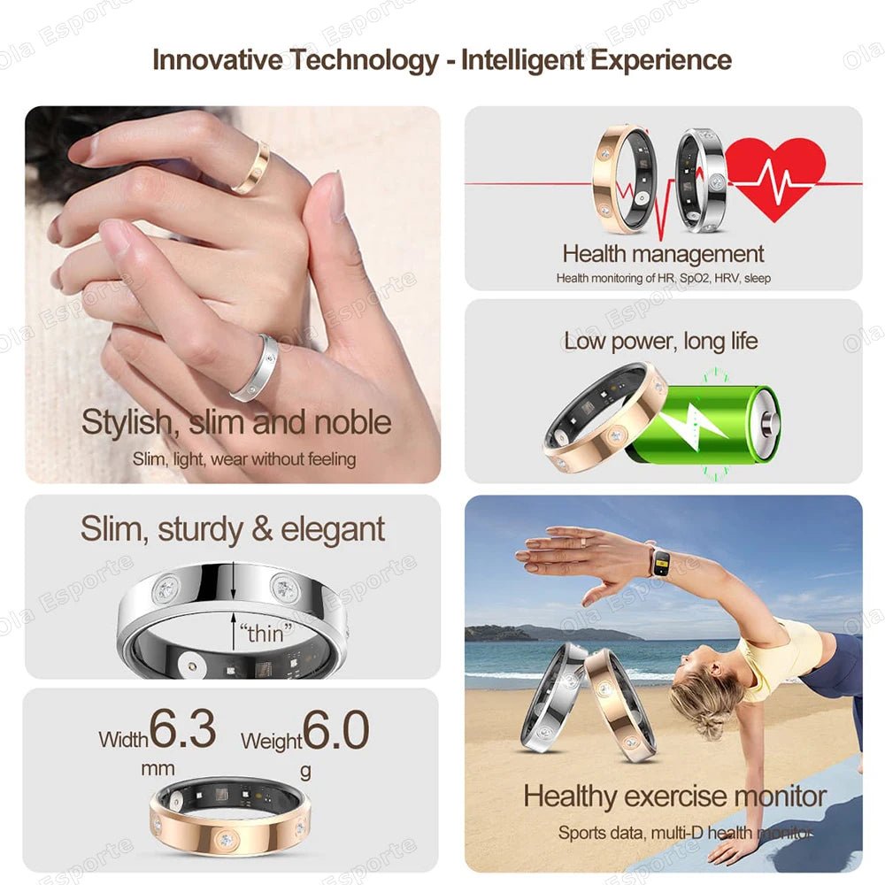 2025 Smart Ring Women Men Super narrow 6.3mm Heart Rate Health Stress measurement Monitor IP68 Waterproof Fashion Sports Rings - MANDOTOS INTERNATIONAL
