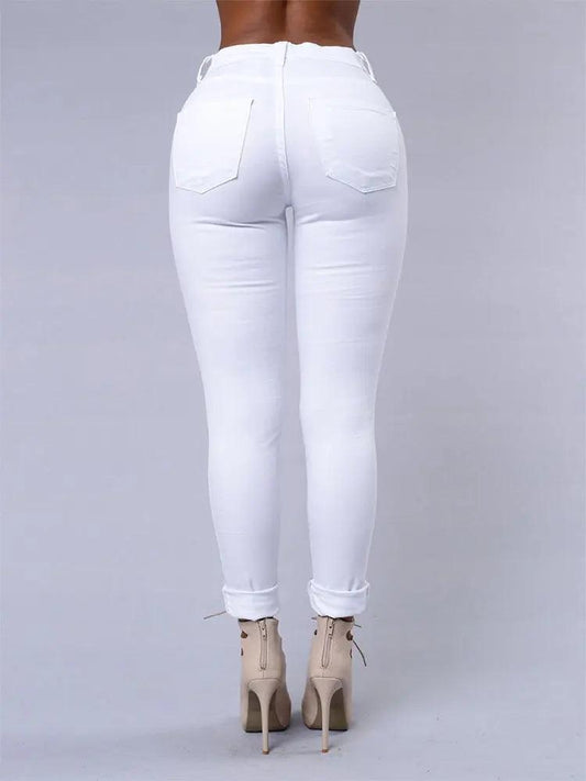 2025 Women's Stretch Skinny Ripped Hole Washed Denim Jeans Female High Waist Pencil Y2k Pants Jeans Ladies Casual Trousers Pants - MANDOTOS