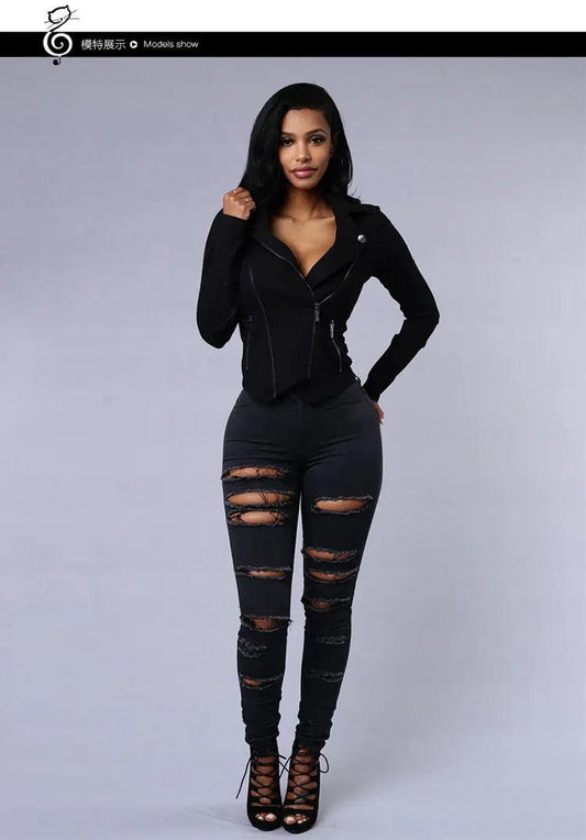 2025 Women's Stretch Skinny Ripped Hole Washed Denim Jeans Female High Waist Pencil Y2k Pants Jeans Ladies Casual Trousers Pants - MANDOTOS