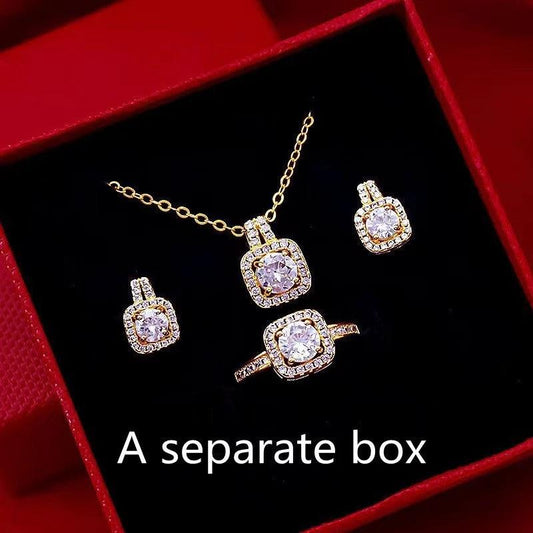 Fashion Jewelry Set - Zircon Gem Necklace Earring Ring - MANDOTOS