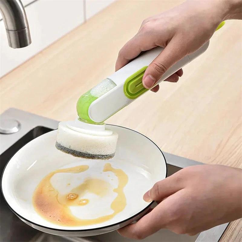2-in-1 Soap Dispensing Dish Brush with Replacement Heads & No Leak Design MANDOTOS