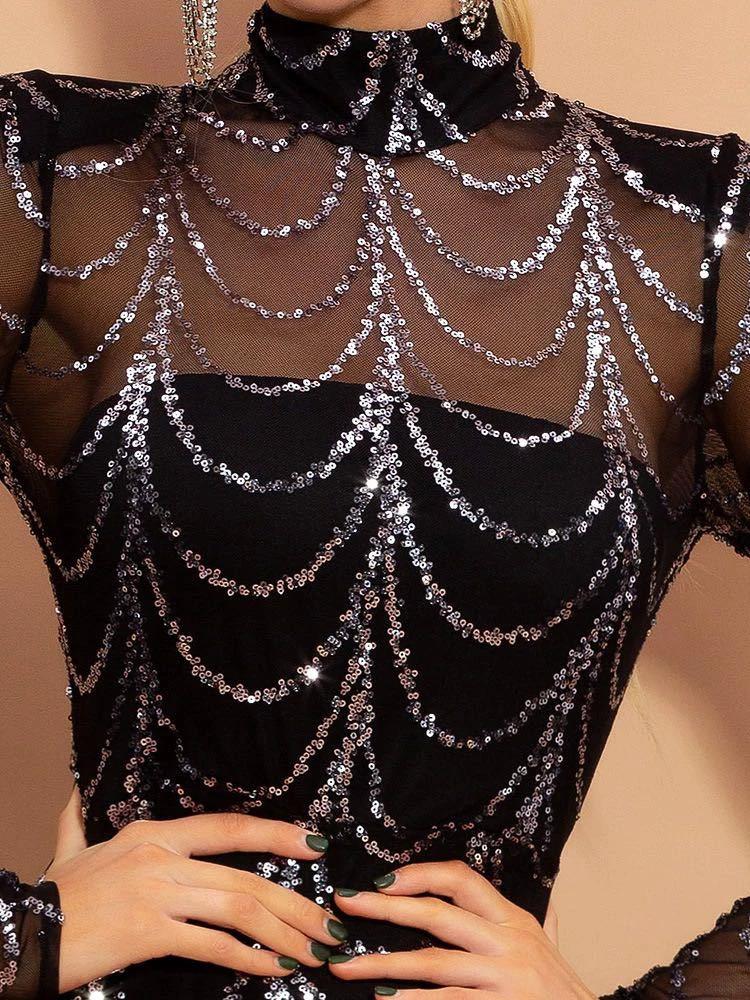 Sequins Women Maxi Dresses Long Sleeve Female Party Dresses MANDOTOS