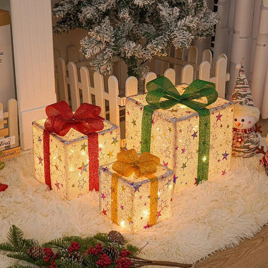 Lighted Christmas Gift Box - Luminous Outdoor Decoration with Bow - MANDOTOS