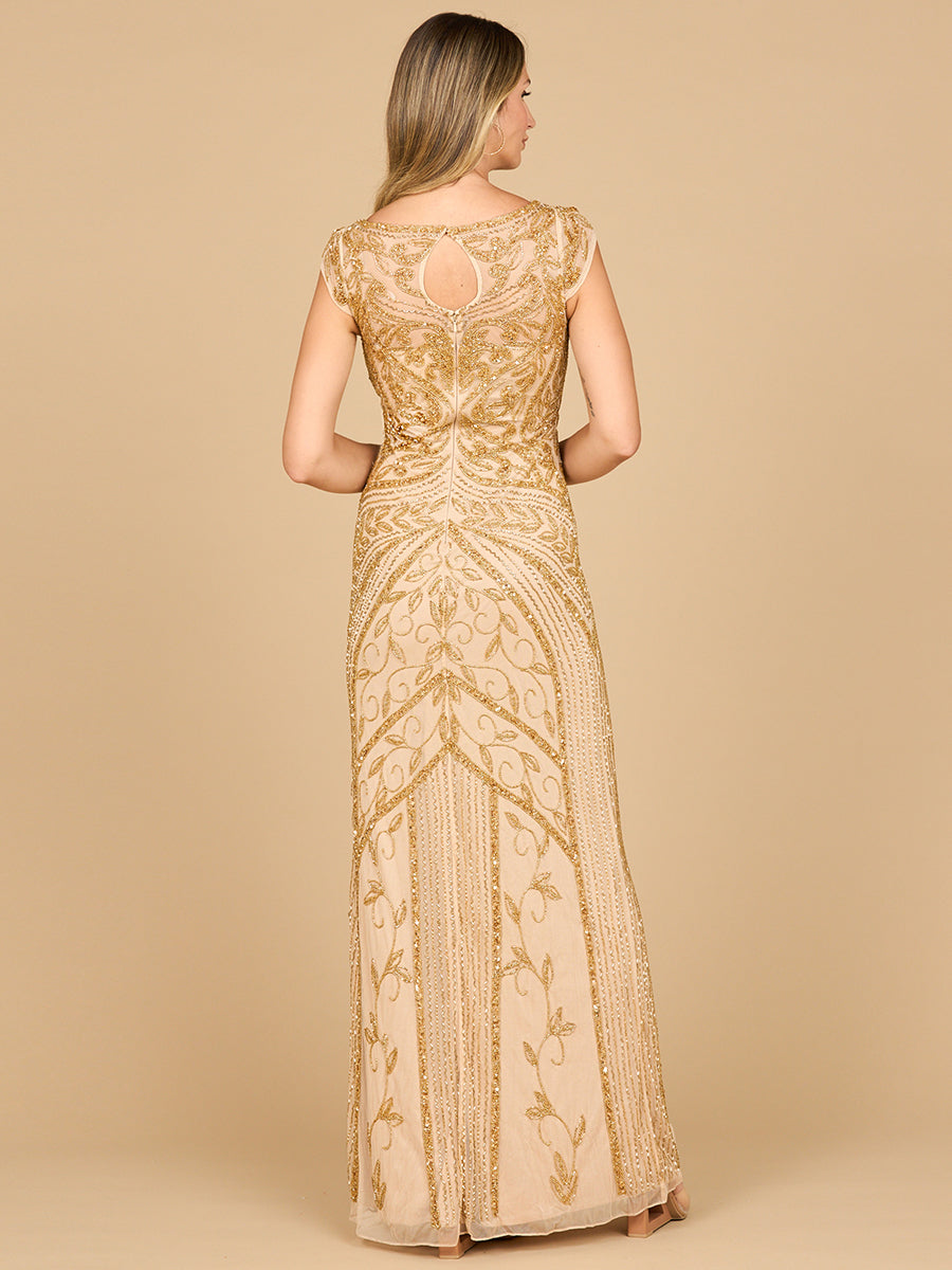 Lara 28876 - Beaded Cap Sleeve Sheath Gown - MANDOTOS INTERNATIONALDress