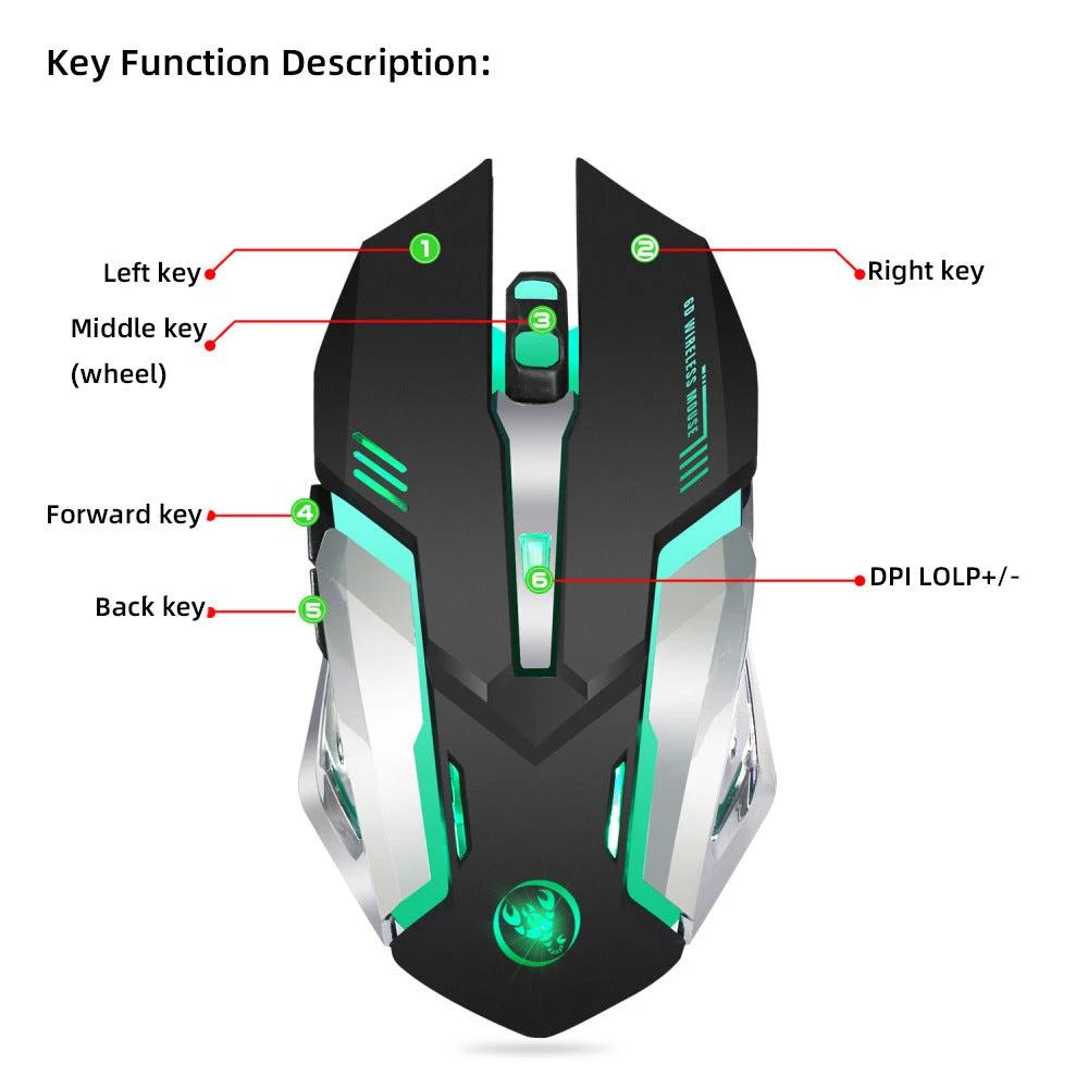 HXSJ new wireless mouse 2.4GPI gaming mouse glowing mouse MANDOTOS