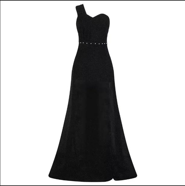 Women's Clothing One-shoulder Sleeveless Bronzing Split Dress MANDOTOS