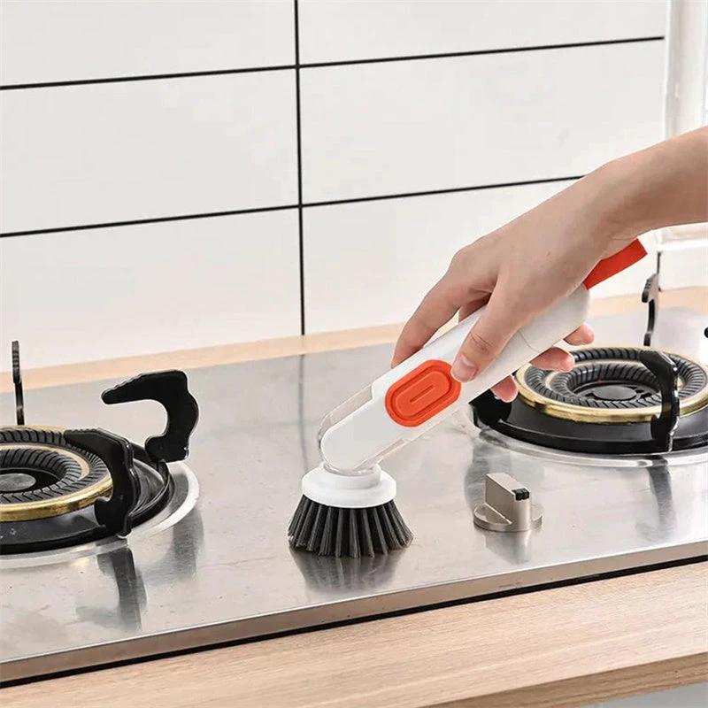 2-in-1 Soap Dispensing Dish Brush with Replacement Heads & No Leak Design MANDOTOS