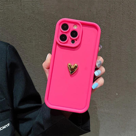 3D Gold Heart Silicone Soft Phone Case For iPhone 15 14 13 12 11 16 Pro Max XS XR 7 8 Plus SE 2020 Shockproof Candy Matte Cover - MANDOTOS
