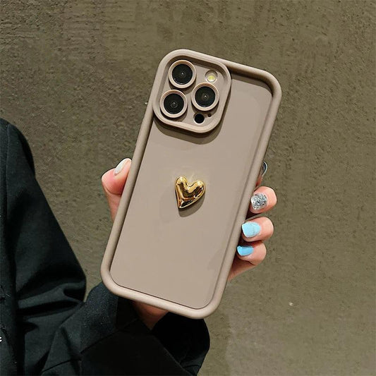 3D Gold Heart Silicone Soft Phone Case For iPhone 15 14 13 12 11 16 Pro Max XS XR 7 8 Plus SE 2020 Shockproof Candy Matte Cover - MANDOTOS