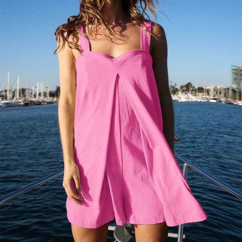 Square Collar Jumpsuit - Summer Shorts Suspender Skirt - MANDOTOS
