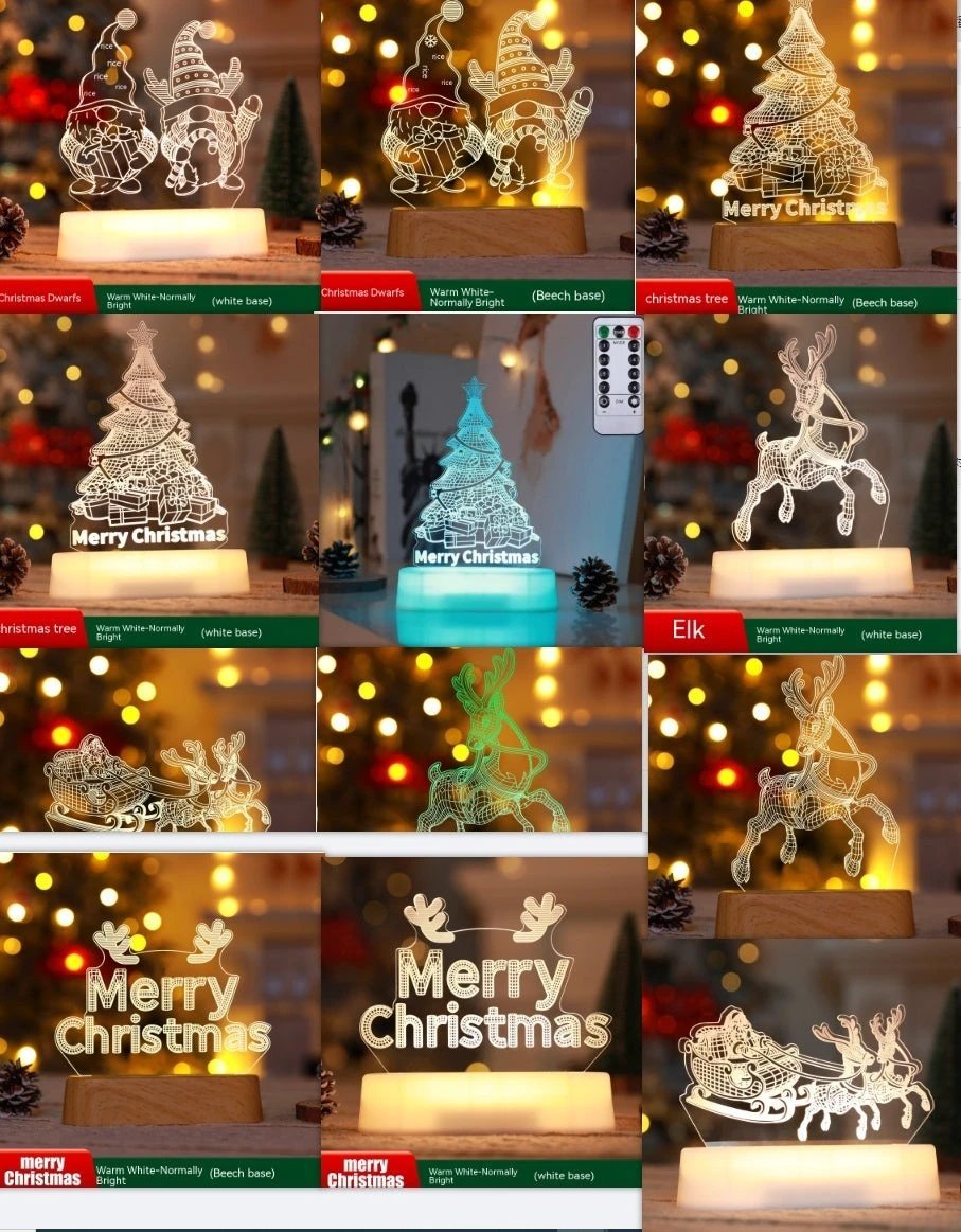 MANDOTOS Christmas 3D LED Acrylic Night Light Ornament Festive Holiday Decor Gift Idea For Kids - MANDOTOS