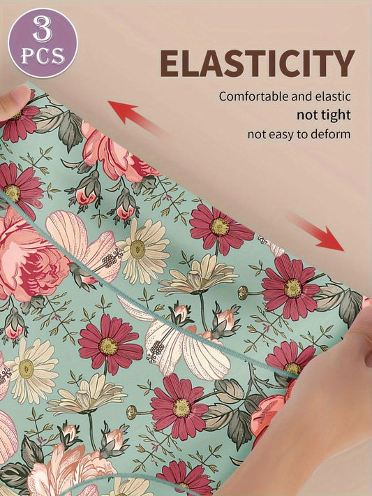 3pcs High Waisted Panties Women's Panties Tummy Tightening and Hip Lifting Printed Patterns Comfortable Fit - MANDOTOS