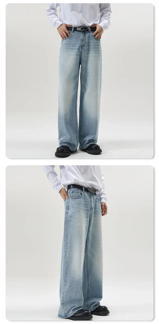 4 Colors Autumn Vintage Distressed Men's Baggy Straight Jeans Fashion Korean High Street Denim Pants Streetwear Male Trousers - MANDOTOS